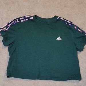 Adidas Dark Green Tee with Pink and Purple Stripes